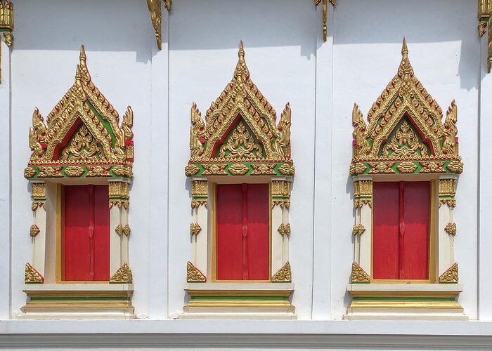 Temple Greeting Card featuring the photograph Wat Pradoem Phra Ubosot Windows DTHCP0086 by Gerry Gantt