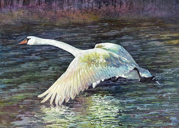 Mute Swan Greeting Card featuring the painting Water Dancer by Hailey E Herrera