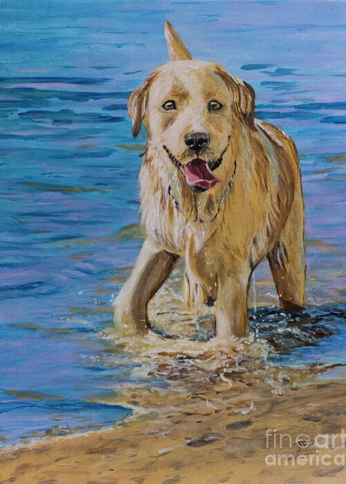 Water Greeting Card featuring the painting Water Dog by Jackie MacNair