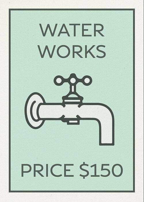 Water Works Greeting Card featuring the mixed media Water Works Vintage Monopoly Board Game Theme Card by Design Turnpike