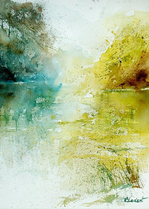 Pond Nature Landscape Greeting Card featuring the painting Watercolor 24465 by Pol Ledent