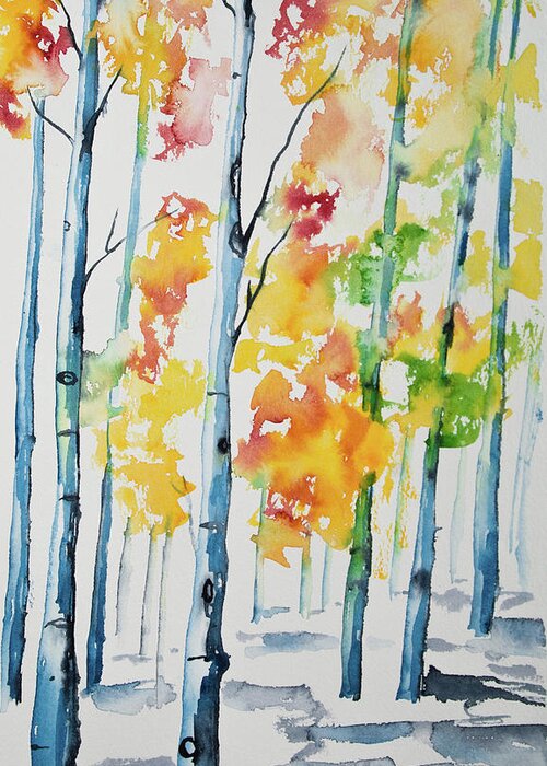 Aspen Greeting Card featuring the painting Watercolor - Autumn Aspen Trees by Cascade Colors