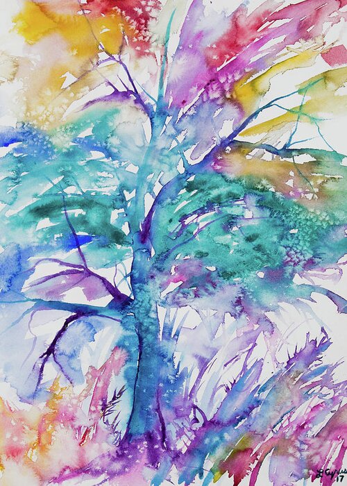 Tree Greeting Card featuring the painting Watercolor - Colorful Abstract Tree by Cascade Colors