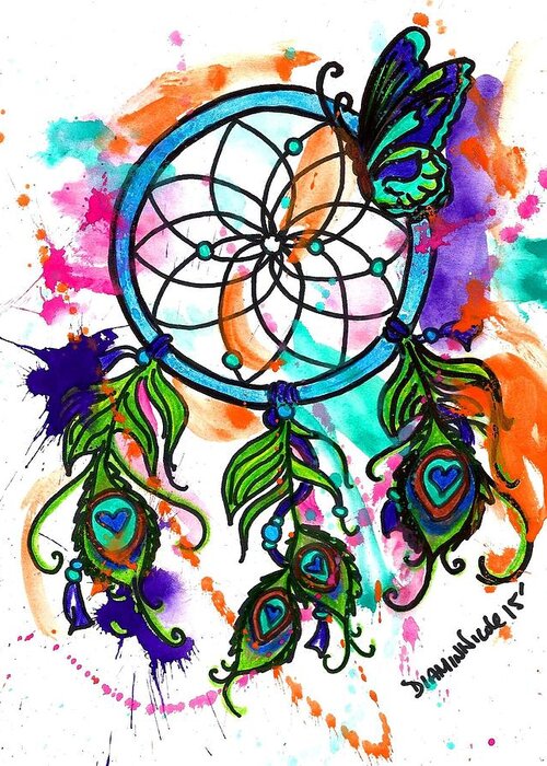 Watercolor Greeting Card featuring the painting Watercolor Dream Catcher by Diamin Nicole