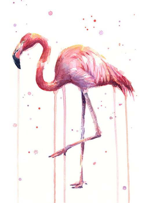Watercolor Flamingo Greeting Card featuring the painting Watercolor Flamingo by Olga Shvartsur