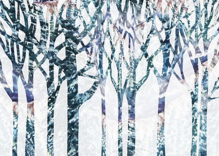 Watercolor Forest Greeting Card featuring the painting Watercolor Forest Silhouette Winter by Irina Sztukowski