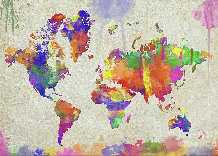 Map Greeting Card featuring the digital art Watercolor Impression World Map by Zaira Dzhaubaeva