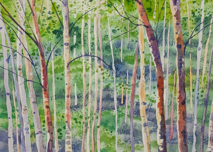 Aspen Greeting Card featuring the painting Watercolor - Magical Aspen Forest After a Spring Rain by Cascade Colors