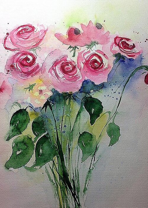 Roses Greeting Card featuring the painting Watercolor Pink Roses by Britta Zehm