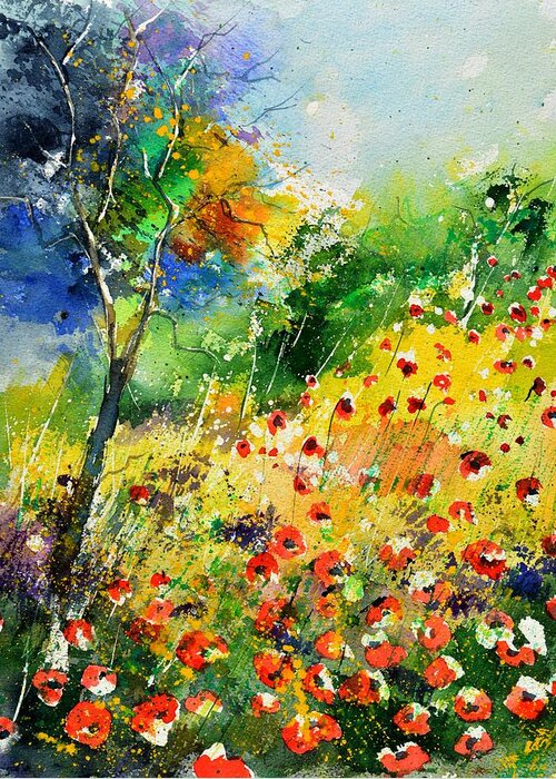 Poppies Greeting Card featuring the painting Watercolor poppies 518001 by Pol Ledent