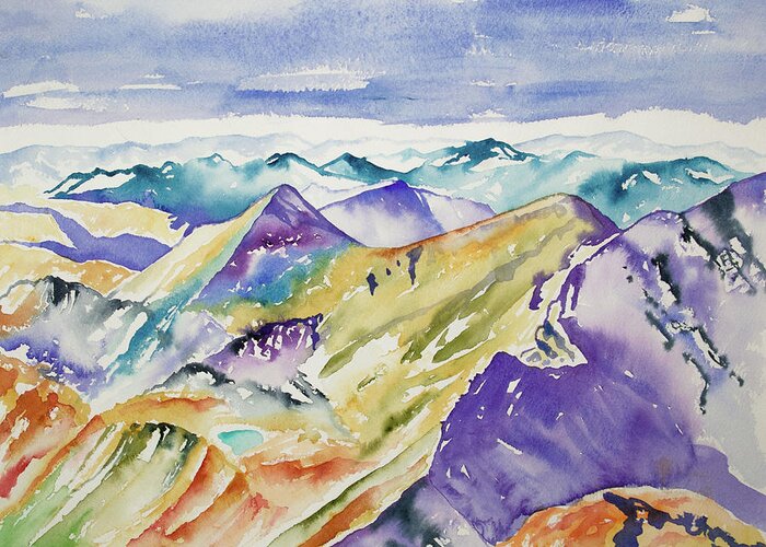 Belford Peak Greeting Card featuring the painting Watercolor - View from Belford Peak by Cascade Colors