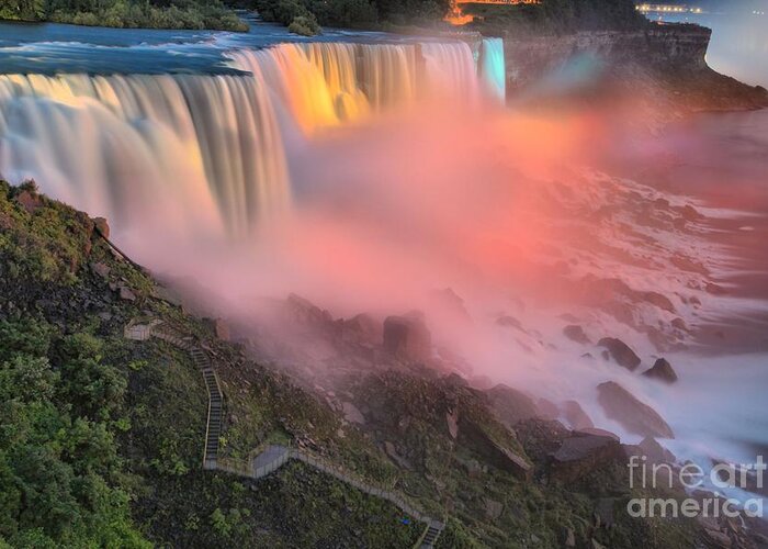 Niagara Falls Greeting Card featuring the photograph Waterfall Night Lights by Adam Jewell