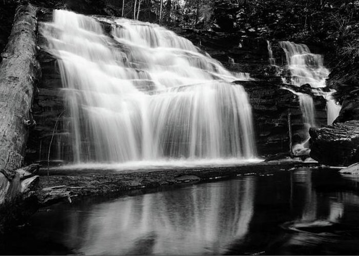 Black And White Art Greeting Card featuring the photograph Waterfall Reflection by Crystal Wightman