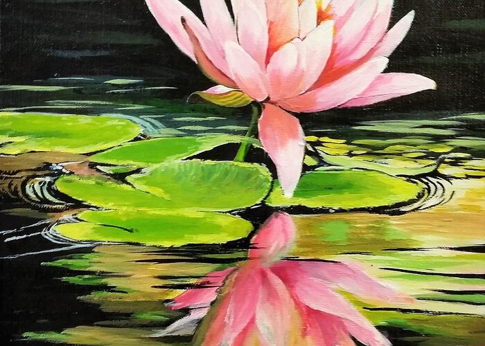Waterlily Greeting Card featuring the painting Waterlily by Anne Gardner