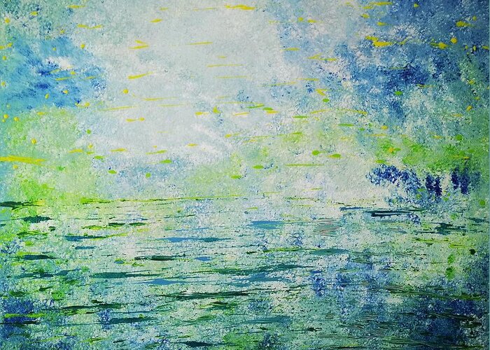Modern Art; Abstract Painting; Abstract Art; Abstract Landscape; Aquatic Scenery; Fantasy Landscape Greeting Card featuring the painting Waterworks by Jarek Filipowicz