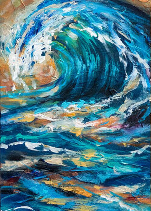 Wave Greeting Card featuring the painting Wave Thin by Linda Olsen