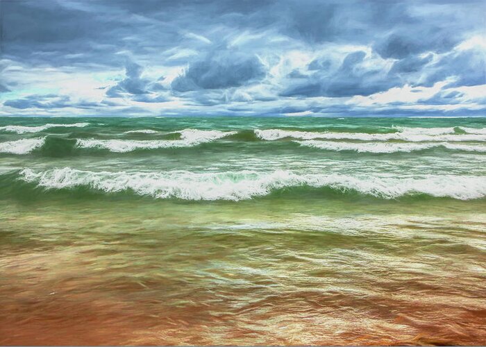 Sturgeon Bay Greeting Card featuring the photograph Waves coming ashore by Randall Nyhof