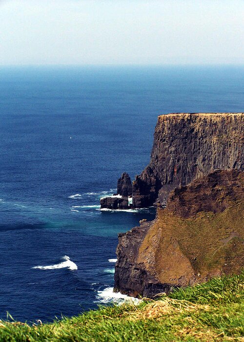Irish Greeting Card featuring the photograph Waves Crashing at Cliffs of Moher Ireland by Teresa Mucha
