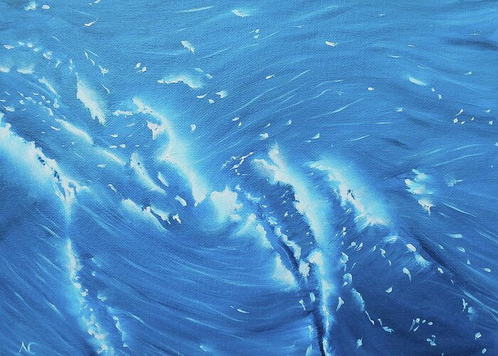 Waves Greeting Card featuring the painting Waves - French Blue by Neslihan Ergul Colley