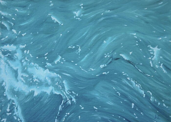 Waves Greeting Card featuring the painting Waves - Light Blue by Neslihan Ergul Colley