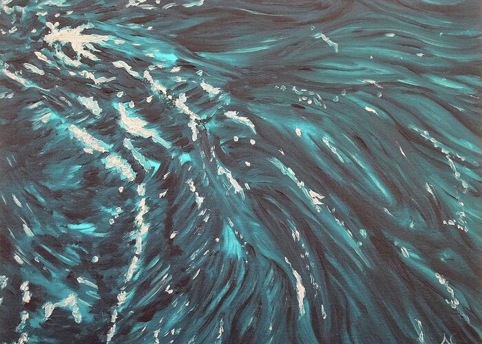 Water Greeting Card featuring the painting Waves - Turquoise by Neslihan Ergul Colley