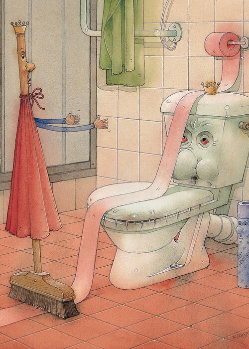 Wc Bathroom Greeting Card featuring the painting WC Story by Kestutis Kasparavicius