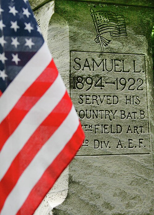 Cemetery Greeting Card featuring the photograph We Remember Cemetery Flag by Randy Steele