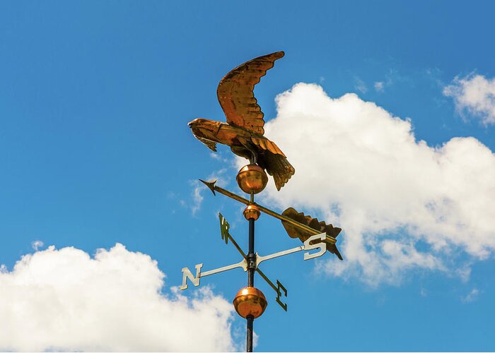 Weather Vane Greeting Card featuring the photograph Weather Vane On Blue Sky by D K Wall