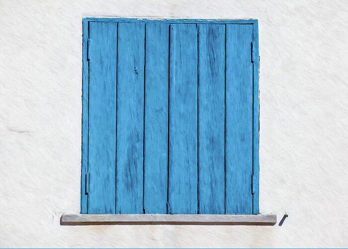 Blue Greeting Card featuring the painting Weathered Blue Shutter by David Letts