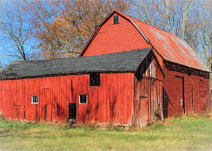 Barn Greeting Card featuring the painting Weathered Red Barn by David Letts