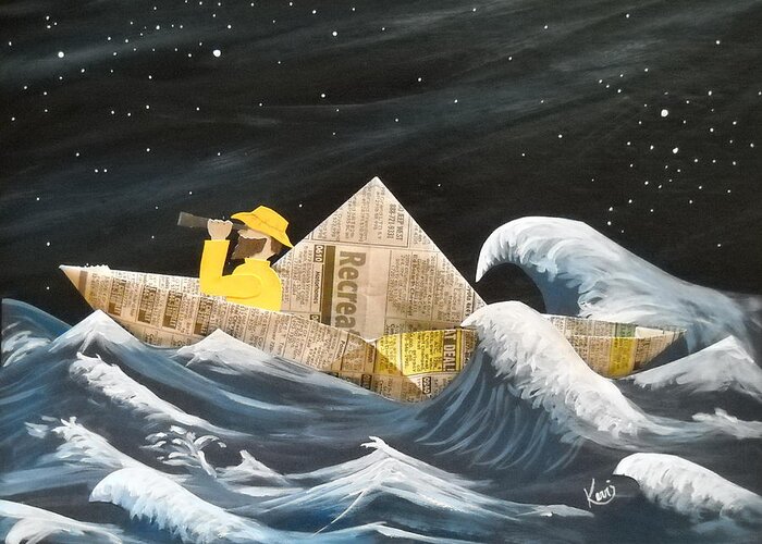 Paper Boat Greeting Card featuring the mixed media Weathered The Storm by Kerri Sewolt