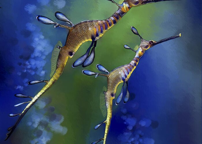Weedy Sea Dragon Greeting Card featuring the digital art Weedy Sea Dragon by Thanh Thuy Nguyen