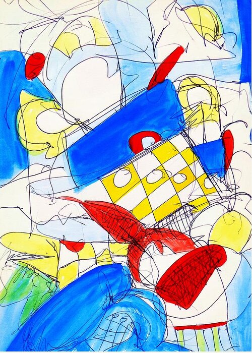 Abstract Greeting Card featuring the painting Weird TicTacToe by John Kaelin