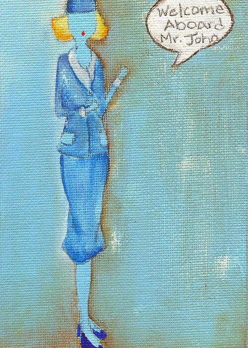 Flight Attendant Greeting Card featuring the painting Welcome Aboard Mr. John by Ricky Sencion
