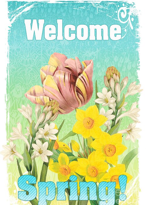 Jean Plout Greeting Card featuring the painting Welcome Spring Flowers-JP2775 by Jean Plout