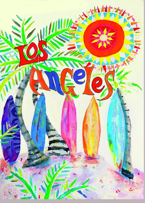 Los Angeles Greeting Card featuring the painting Welcome to LA by Beth Saffer