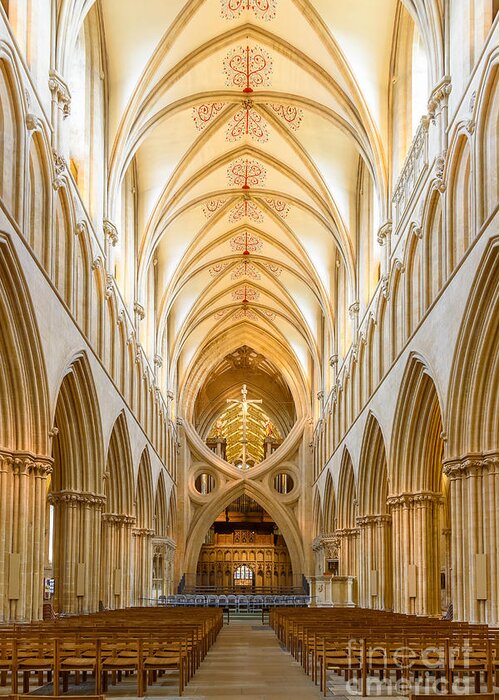 Wells Greeting Card featuring the photograph Wells Cathedral Nave by Colin Rayner