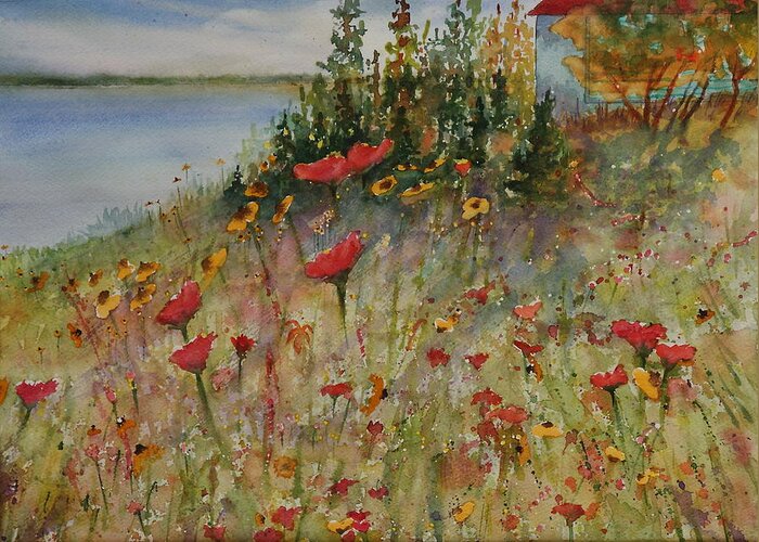 Nature Greeting Card featuring the painting Wendy's Wildflowers by Ruth Kamenev