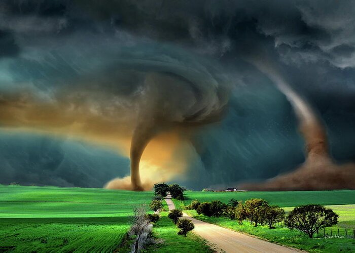 Tornado Greeting Card featuring the digital art We're Not In Kansas by Russ Harris