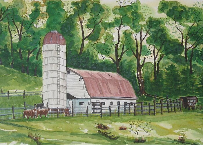 Barn Greeting Card featuring the painting West Virginia Barn by Gerald Carpenter