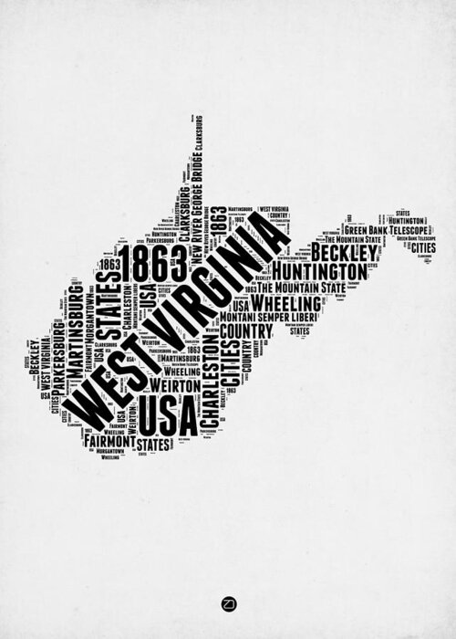 West Virginia Greeting Card featuring the digital art West Virginia Word Cloud Map 2 by Naxart Studio