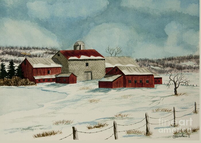 Winter Scene Paintings Greeting Card featuring the painting West Winfield Farm by Charlotte Blanchard