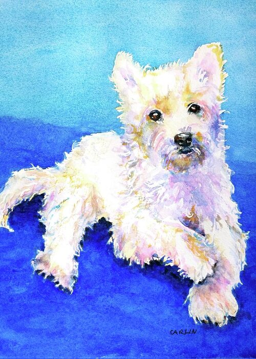 West Highland Terrier Greeting Card featuring the painting Westie Painting in Watercolor by Carlin Blahnik CarlinArtWatercolor