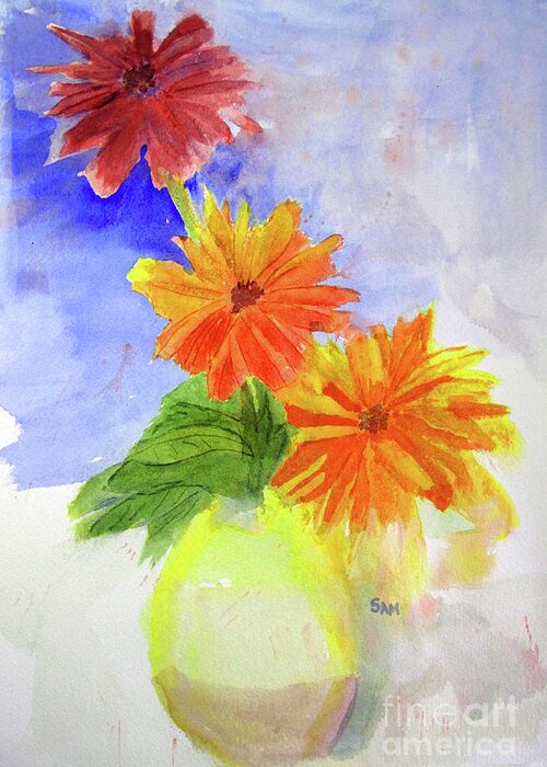 Zinnia Greeting Card featuring the painting Wet Zinnias by Sandy McIntire