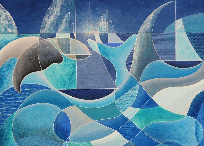 Midnight Sun Greeting Card featuring the painting Whales in the Midnight Sun by Douglas Pike