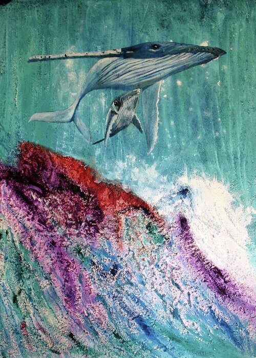 Endangered Species Greeting Card featuring the painting Whales by Toni Willey