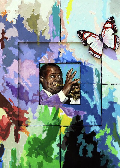 Louis Armstrong Greeting Card featuring the painting What A Wonderful World by John Lautermilch
