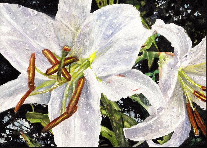 Lily Greeting Card featuring the painting When Summer Rain Passes by Shana Rowe Jackson