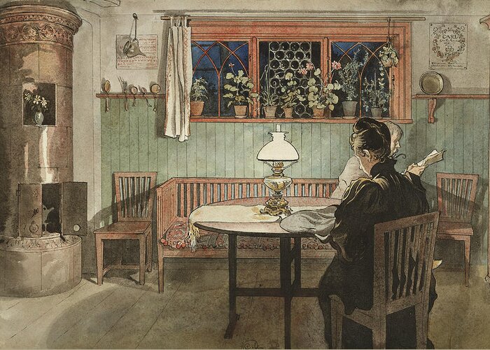 19th Century Art Greeting Card featuring the painting When the Children have Gone to Bed. From A Home by Carl Larsson
