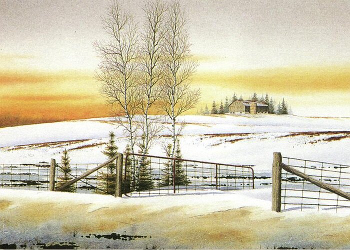 Snow Greeting Card featuring the painting When the Snow starts melting by Conrad Mieschke